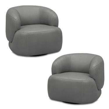 Imagem de Kit 2 Poltronas Decorativas Verona Sala de Estar Base Giratória em Aço Couro Grafite G88 - Gran Belo