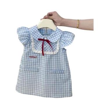 Imagem de 2024 novo bebê menina vestido xadrez verão estilo coreano algodão prin