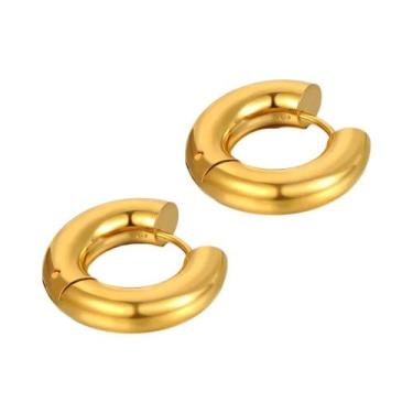 Imagem de Brincos Argolas Pequenos Huggie Folheados a Ouro 18k - Aço Inoxidável,