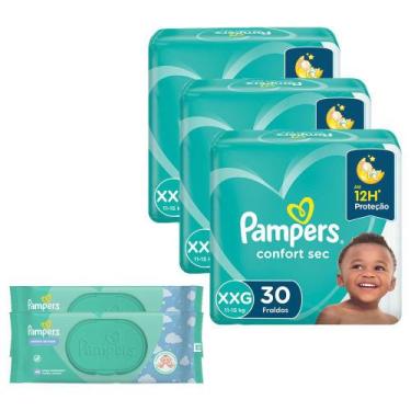 Imagem de Kit Pampers 3 Fraldas Confort Sec XXG C/ 90 Un + Toalhinhas Umedecidas