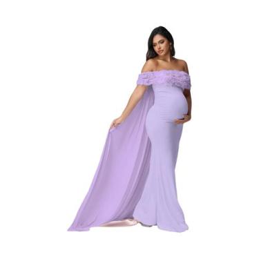 Imagem de Vestido Maxi Floral De Maternidade Com Ombros Descobertos E Capa De Tu