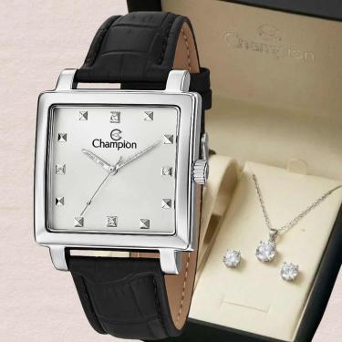 Imagem de Relógio Champion Feminino Analógico Prata CN28106Y + Kit Colar e Brinco