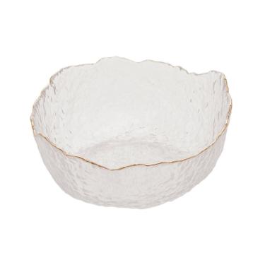 Imagem de Bowl Cumbuca de Cristal Martelado Transparente C/Borda Dourada Taj 1 Litro 19x10cm Wolff