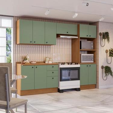 Imagem de Armário de Cozinha Completa 270cm Canela/Verde Frevo Pixel Kappesberg