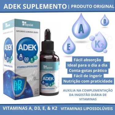 Imagem de Vitamina D3 K2 A E Vitamina ADEK 20 ml 1 frasco gotas D3 2000ui - Supr