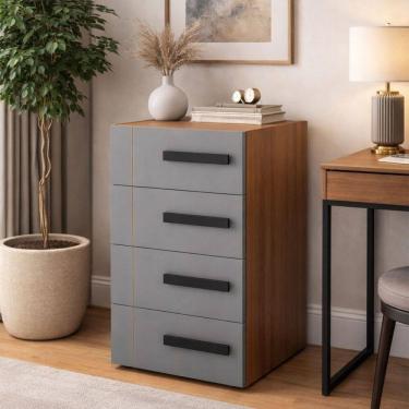 Imagem de Gaveteiro Lisboa 4 Gavetas Cinza/Freijó - Politorno
