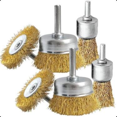 Imagem de Jogo Disco Escova De Aço Rotativa Circular P/ Furadeira 6pçs - BomVink