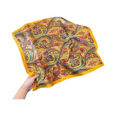 Imagem de Lenço Quadrado De Cetim Macio Com Estampa Paisley Houndstooth De Luxo 