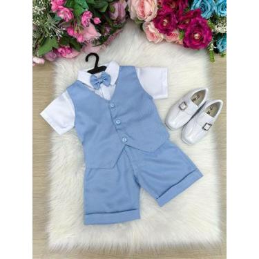 Imagem de Conjunto Social Infantil Azul Bebê Leandro com Colete e Gravata Borbol
