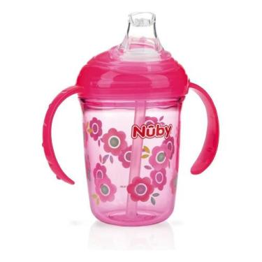 Imagem de Copo Infantil Bebê Antivazamento Com Tampa 240ml Decorado - Nuby, Rosa