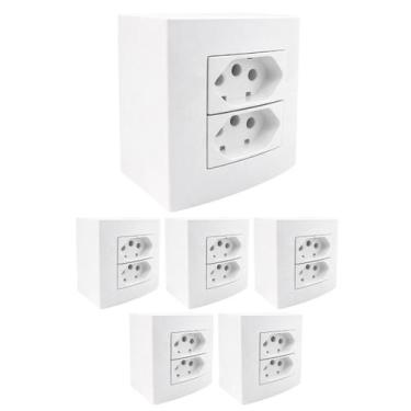 Imagem de 6Und Caixa De Sobrepor 10A/250V 75mm 2 Tomadas 2P+T Branco - MarGirius