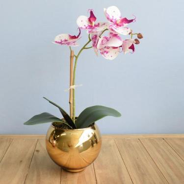 Imagem de Arranjo de Orquídea de Silicone Tigre no Vaso Dourado  Formosinha
