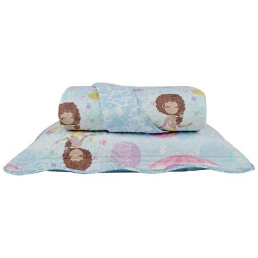 Imagem de Colcha Solteiro Boutis Infantil Santista Sereia Azul, Azul, Solteiro