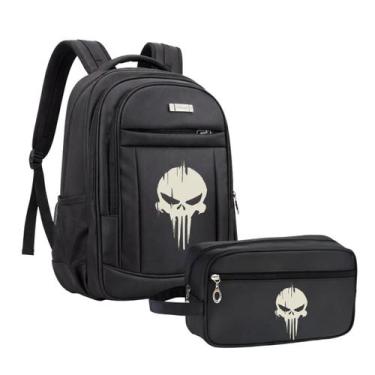Imagem de Kit Mochila Grande Alça Resistente trabalho Notebook Caveira - Mormino