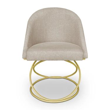 Imagem de Cadeira De Jantar Luxo Base De Metal Dourado Sala Esritório Recepção Suede Veludo Bege Do Lar Móveis