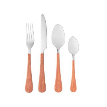 Imagem de Faqueiro De Aço Inox Com Cabo Plástico Amadeirado Milão 24pc - Wolff, 