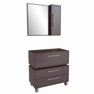 Imagem de Gabinete Suspenso 80cm Alice Grafite com Balcão e Espelheira2 Gavetas Para Banheiro Sem Cuba