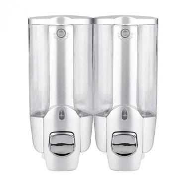 Imagem de Dispenser Duplo Sabonete Liquido Alcool Gel Shampoo Condicionador Hotel Banheiro Shopping