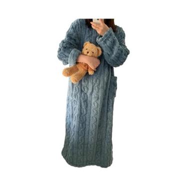 Imagem de Roupão De Banho Feminino plus Size Em Fleece Coral Grosso E Quente, Pi