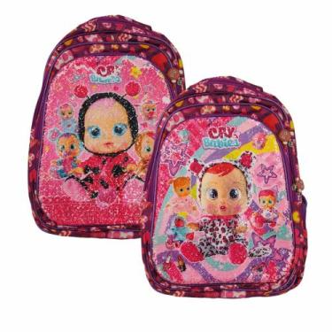 Imagem de Mochila Escolar Infantil Costa Lantejoula e Led Cry Babies Lilás
