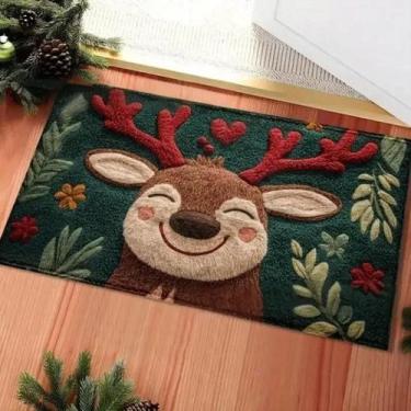 Imagem de Tapete De Banho Fluffy De Natal Com Design De Veado, Microfibra, Secag
