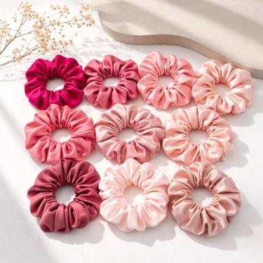 Imagem de 10 Scrunchies nude chic Cetim Luxo Antifrizz  Não Quebra, Não Marca  T