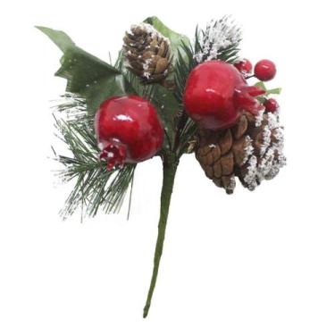 Imagem de Kit 10 Ramos Romã Decoração De Natal Artificial Com Detalhes Branco 16