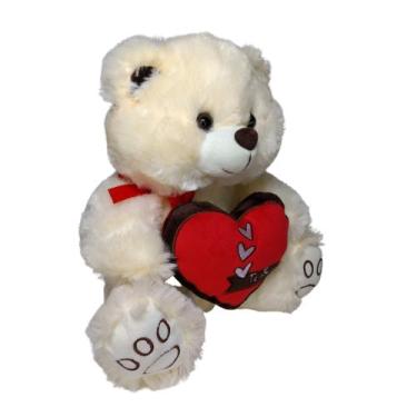Imagem de Urso de Pelúcia com Coração Te amo - 30 cm - Fizzy, Bege
