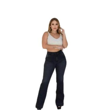 Imagem de Calça Jeans Flare Feminina Preta Bolso Faca Shyros com Elastano, Jeans