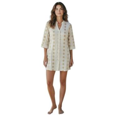 Imagem de Saída De Praia Chemise Em Viscose Feminina Aberta Moda Verão Cor:Estam