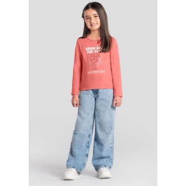 Imagem de Calça wide leg jeans infantil menina Brandili, Azul jeans, 8