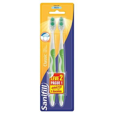 Imagem de Escova Dental Higiene Bucal Sanifill Classic Macia 2 Unidades