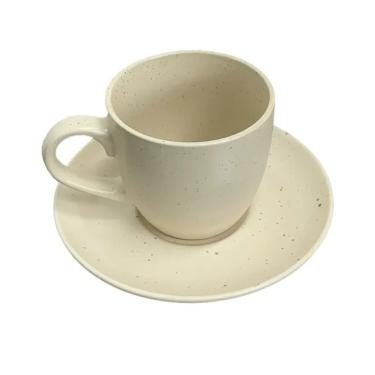 Imagem de Xícara com Pires 280ML Cerâmica Sofisticação e Conforto para Café Ou Chá Off White Wellmix