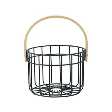 Imagem de GUIPAIHAI Suporte de ovos de design oco Cesta de metal suporte de frutas vegetais mesa organizador de cozinha recipiente de armazenamento de legumes (cor azul, tamanho: G/2315 cm)