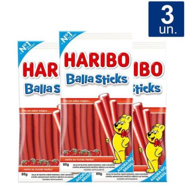 Imagem de Kit 3X Balas Haribo Balla Sticks Morango 80G