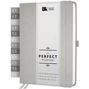 Imagem de BK Agenda diária e organizador pessoal sem data anual semanal/mensal 2025-26 para aumentar a produtividade, agenda acadêmica com conjunto de adesivos. A5 (14 x 21 cm) - capa dura cinza
