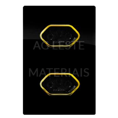 Imagem de Cj Tomada Dupla 10A Com Suporte 4X2 - Dicompel Novara Preto Brilhante Gold - Dnv1700/32Pbgd