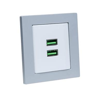 Imagem de Espelho de Tomada Duplo Reto com 2 Usb 4.9A Cinza