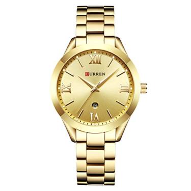 Imagem de Relógio feminino analógico de quartzo à prova d'água para mulheres, relógio de pulso feminino unissex simples e casual com pulseira de aço inoxidável, presente, Dourado