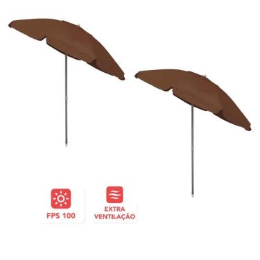 Imagem de Kit 2 Guarda Sol Bagum Alumínio 2,4m Articulável Praia Piscina Camping Marrom - 12112 Belfix