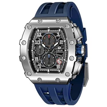 Imagem de Relógios TSAR BOMBA para Homens - Relógio Quadrado de Luxo Tonneau - Vidro de Safira de Quartzo Japão - Cronógrafo - Impermeável 50M - Calendário Luminoso