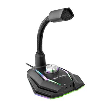 Imagem de Bright Microfone Gamer, Iluminação RGB, Controle de Volume, Omnidirecional, Redução de Ruído, USB 2.0, Base Antivibratória