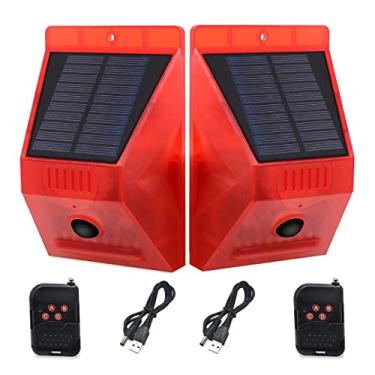 Imagem de Comboss Luz estroboscópica solar com controle remoto, luz estroboscópica solar com detector de movimento, luz de alarme solar 129db Sirene de segurança de som, protege sua casa, fazenda, celeiro, casa de campo, quintal.