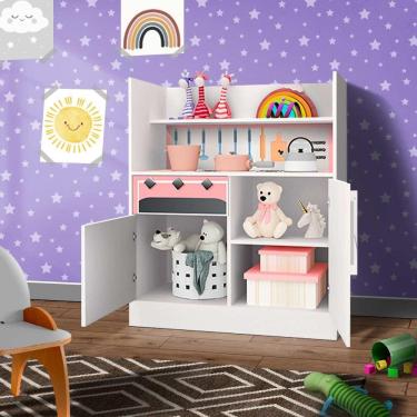 Imagem de Cozinha De Brinquedo Estante MDF Rosa Bebê Letty Shop JM