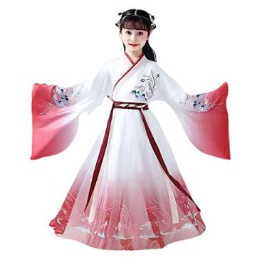 Imagem de Yajun Fantasias de cosplay Hanfu chinesas chiffon bordado princesa clássica Tang terno 3-14 anos vestido retrô confortável de dança folclórica, vermelho, 1