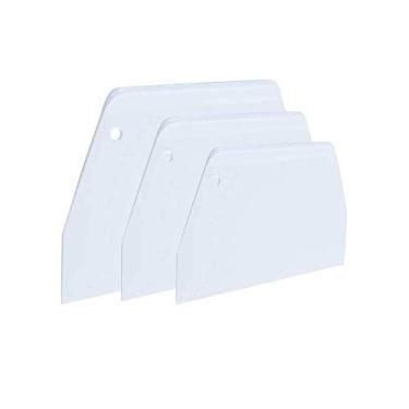 Imagem de Luckycivia Raspador de massa e tigela 3 peças de raspador de plástico trapezoidal multifuncional raspador de cozinha de plástico seguro para alimentos cortador de massa de plástico rígido para pizza massa pastelaria bolo (branco)