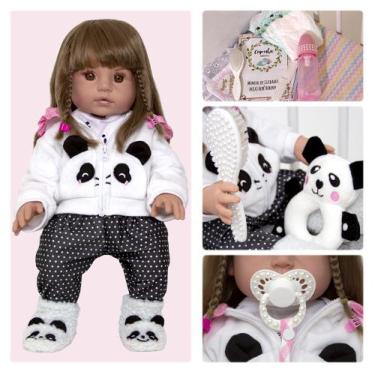 Brastoy Boneca Bebê Reborn Menina Silicone Panda Olhos Castanhos 48cm Pode  Dar Banho