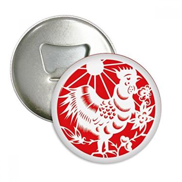 Imagem de Galo cortado em papel China Zodíaco Arte Abridor de Garrafas Imã de Geladeira Emblema Multifuncional