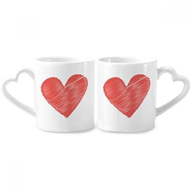 Imagem de Conjunto de canecas de porcelana para casais em formato de coração vermelho para dia dos namorados com alça de coração