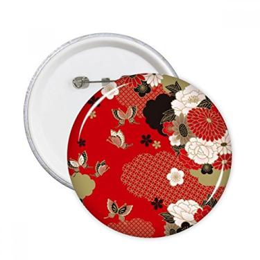 Imagem de Borboleta flor vermelha Sakura alfinetes redondos emblema botão decoração acessório 5 peças